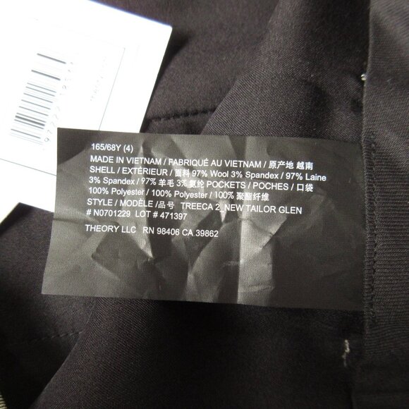 NWT Theory Treeca in Black New Tailor Glen Plaid Stretch Wool Tapered Pant 4 - Picture 5 of 10
